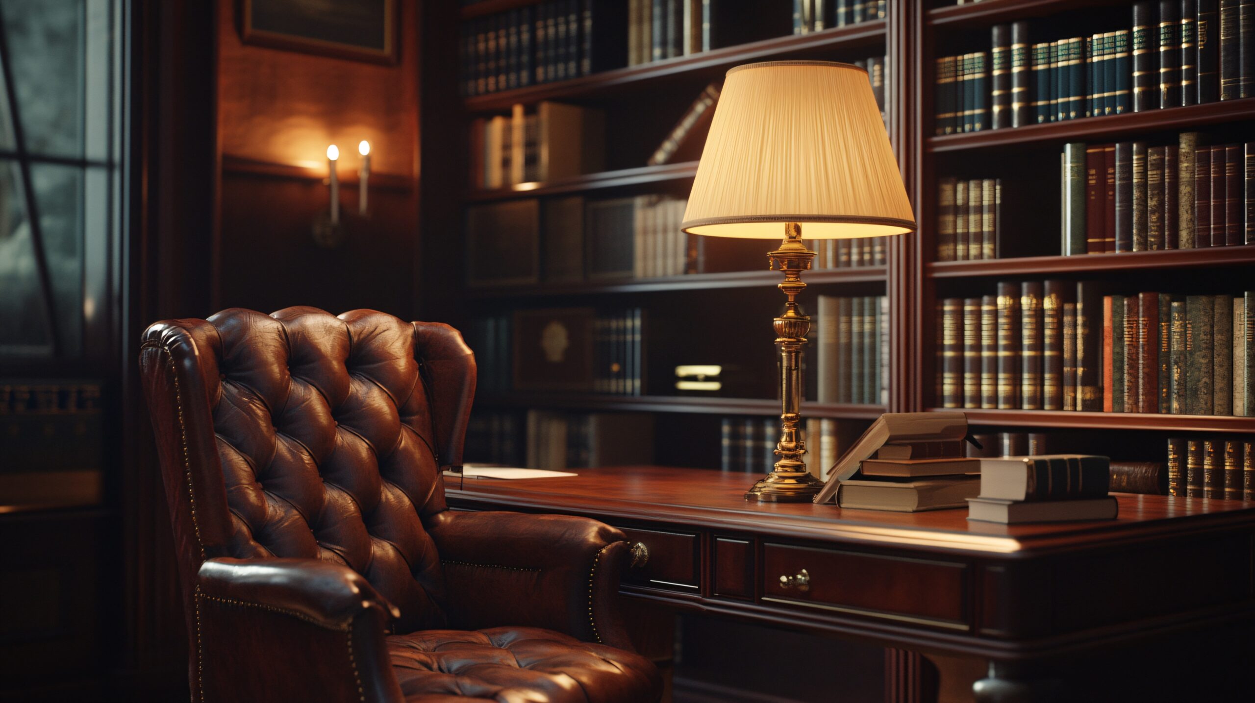 Classic vintage library with leather chair