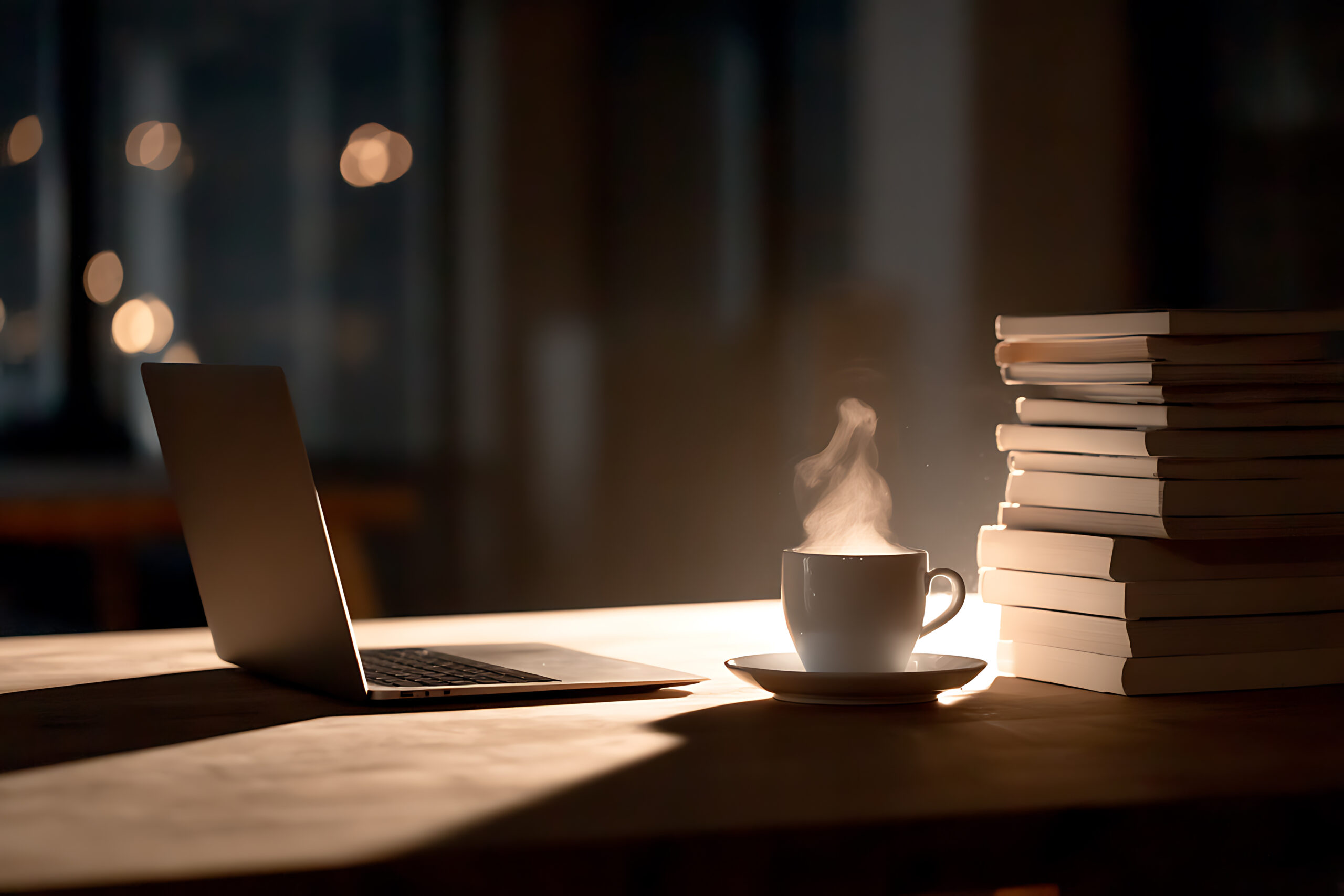Studying late into the night with a glowing laptop