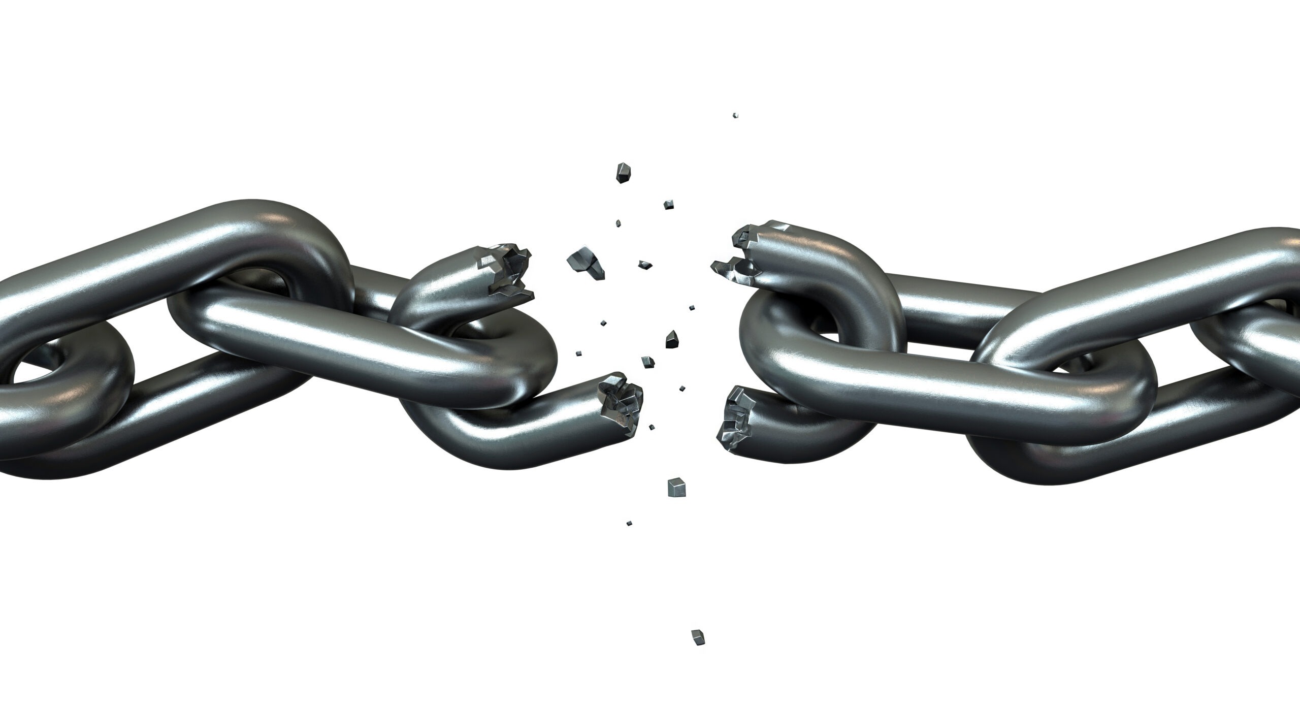 3d render of breaking chains over white background